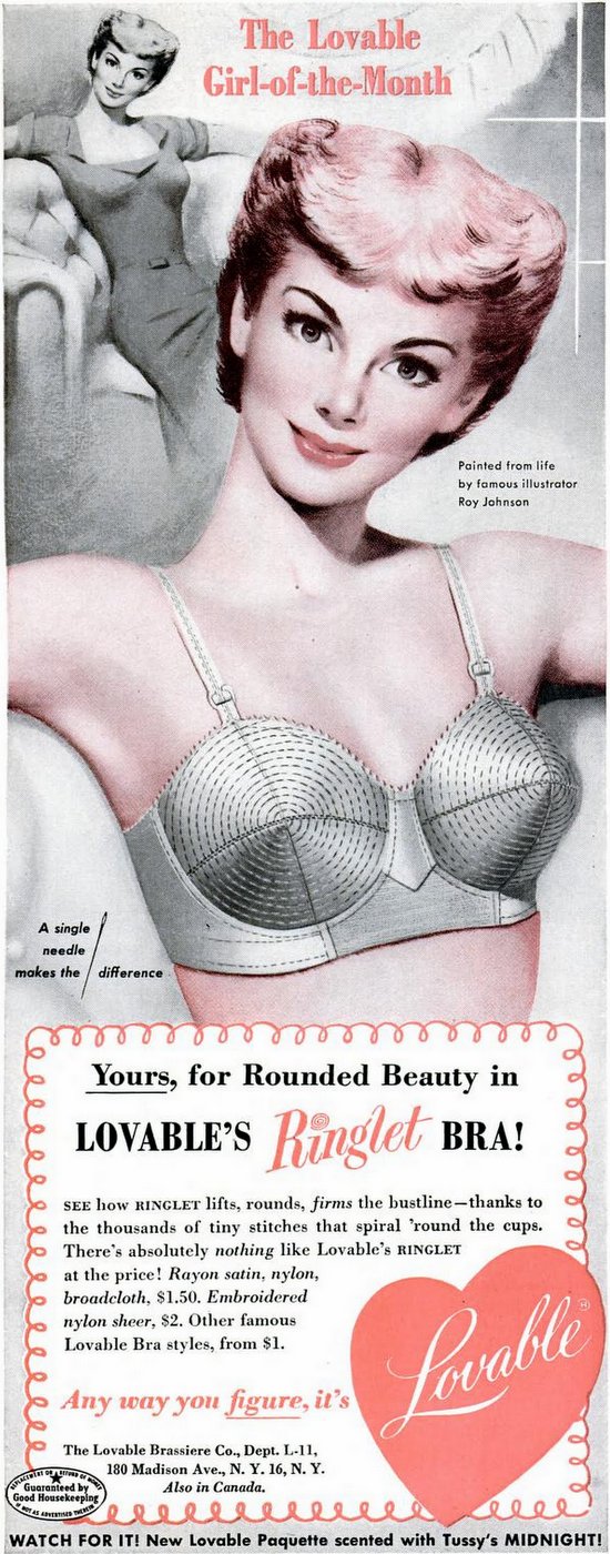 1954 vintage brassiere AD LOVABLE BRAS Ringlet Bra $1.50 a Millionairess  040821